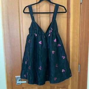 For Love And Lemons Black Babydoll Dress with Floral Embroidery size small NWT